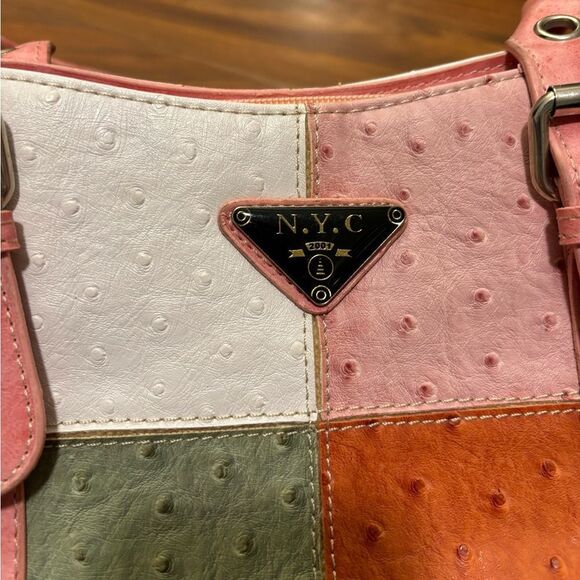 NYC Faux Leather y2k 2001 pink/white/green/orange purse - Picture 3 of 9